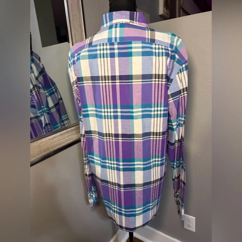 J. Crew Slim Fit Preppy Summer Plaid Long Sleeve Shirt Size Large. Style # 44917